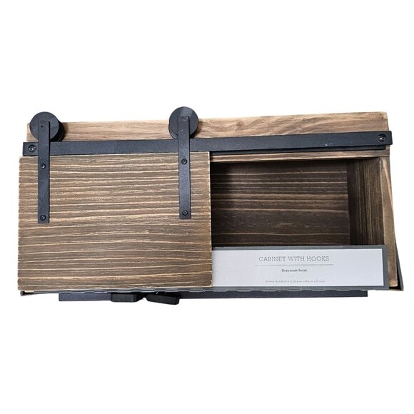 Threshold Cabinet With Hooks Graywash Finish 7.5" H x 16" W x 8" D